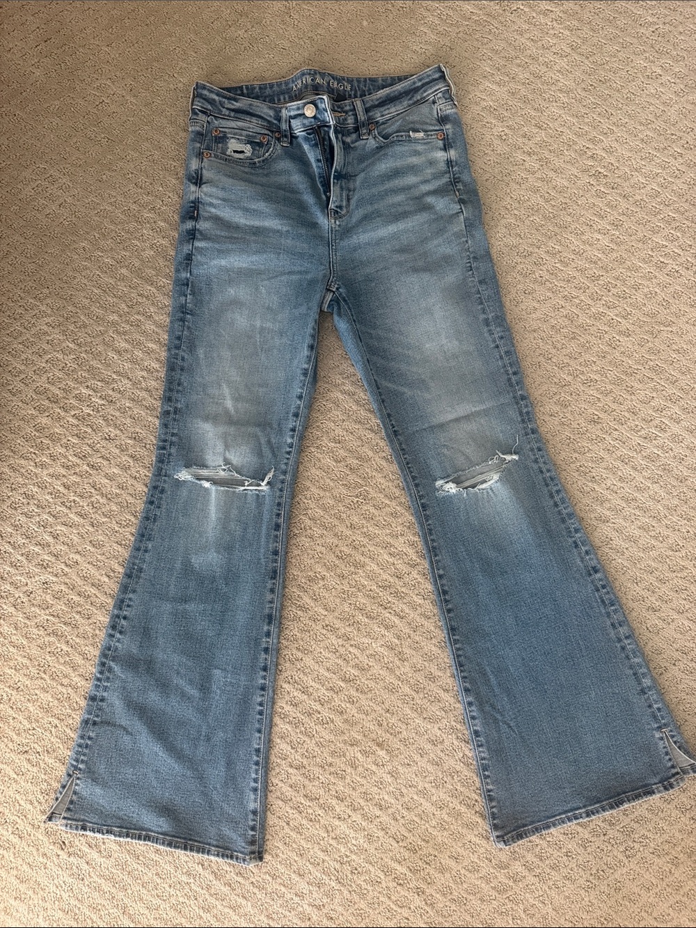 American Eagle distressed high rise flare jeans